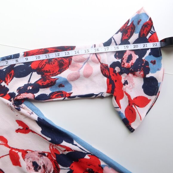 Maeve Anthropologie Blue Red Off-white Floral Print Bell-Sleeve Shift Dress S - Picture 6 of 11